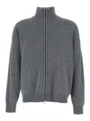 Roberto Collina Grey Sweatshirt With Dropped Shoulders And Front Zip Closure In Wool Man In Gray