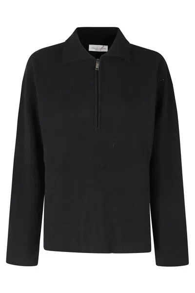 Roberto Collina Half-zip Superfine Merino Wool Polo Shirt In Black