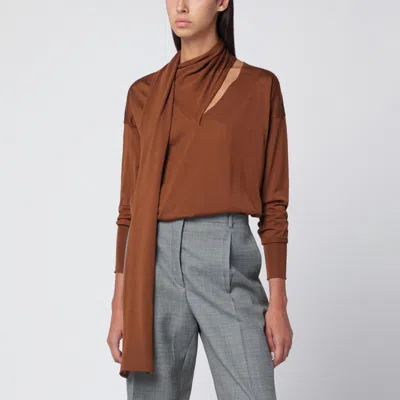 Roberto Collina Hazelnut-coloured Sweater With Scarf In Brown