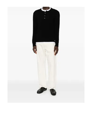 Roberto Collina Ribbed-knit Henley Sweater In Black