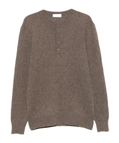 Roberto Collina Ribbed-knit Henley Sweater In Brown