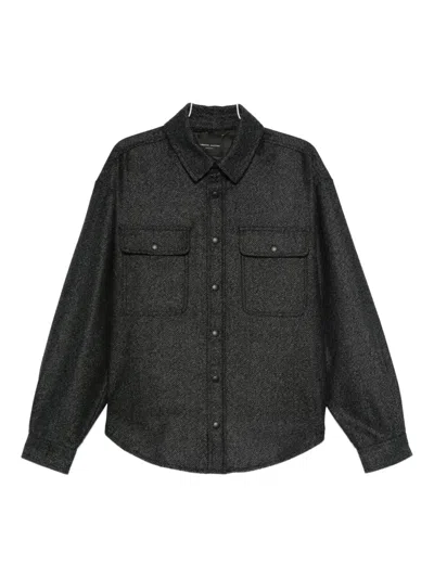 Roberto Collina Herringbone-pattern Chest-pocket Shirt In Black