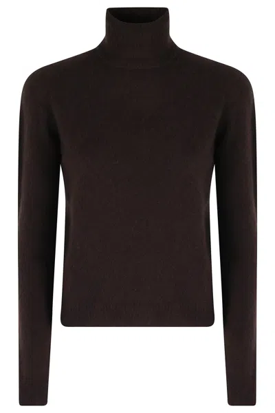 Roberto Collina High Collar Brown Wool Blend Sweater