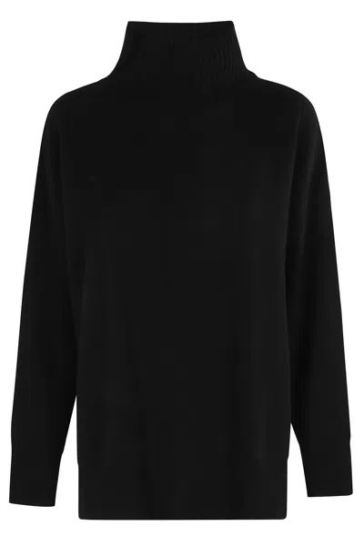 Roberto Collina High Collar Knit Top With Side Slits In Black