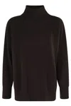 Roberto Collina High-collared Sweater With Side Slits In Ebon In Black