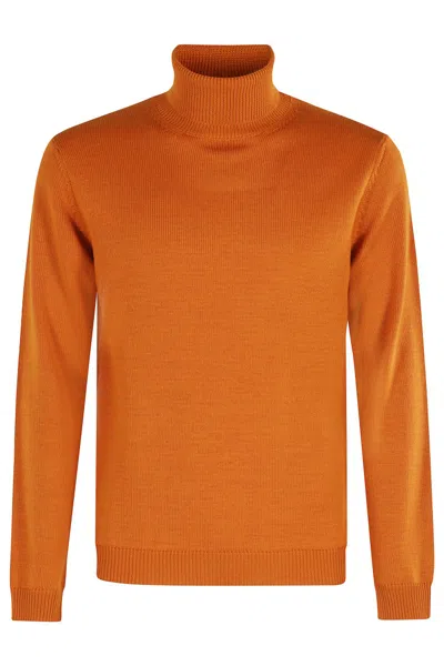 Roberto Collina High Neck Merino Wool Turtleneck Sweater In Orange
