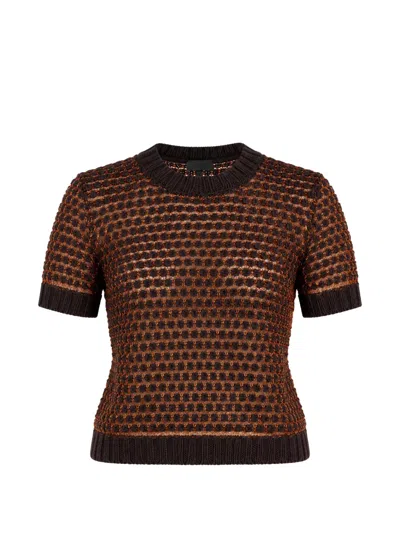 Roberto Collina Honeycomb-knit Short-sleeve Sweater In Brown