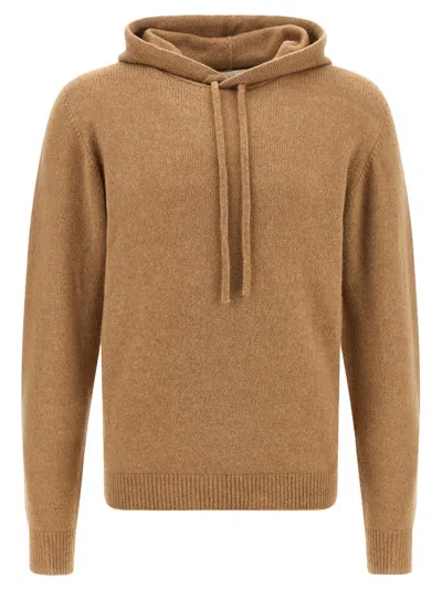 Roberto Collina Drawstring-hood Ribbed-trim Sweater In Brown