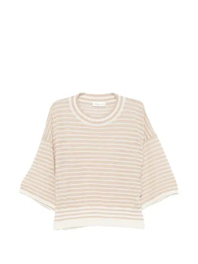 Roberto Collina Horizontal Stripe Sleeve T-shirt Woman Beige And Ecru In Pink