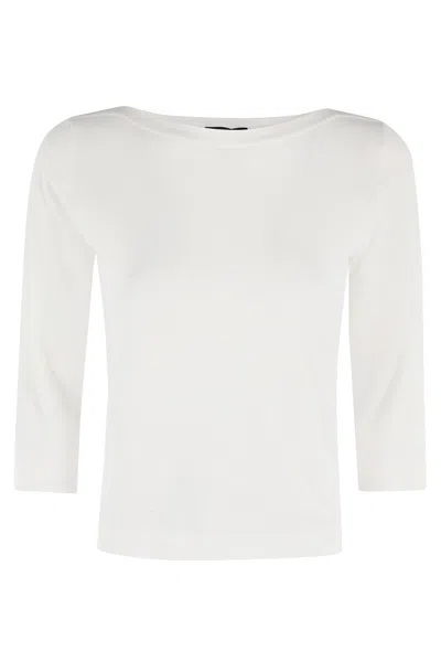 Roberto Collina Solid Color Lightweight Top With Boat Neckline In White