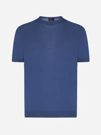 Roberto Collina Knit Cotton T-shirt In Blue