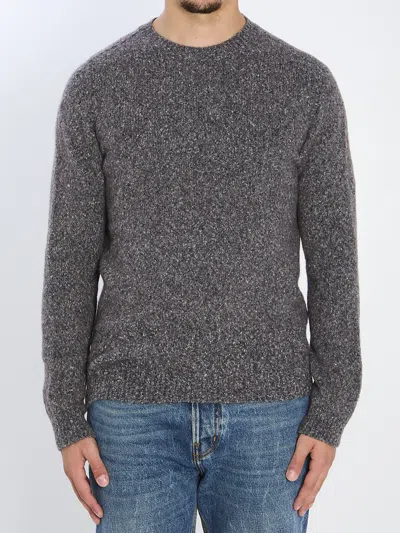 Roberto Collina Textured Knit Pullover Crew Neck In Gray