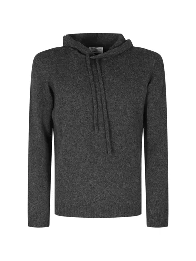 Roberto Collina Anthracite Hooded Tone-on-tone Merino-camel Blend Hoodie In Black