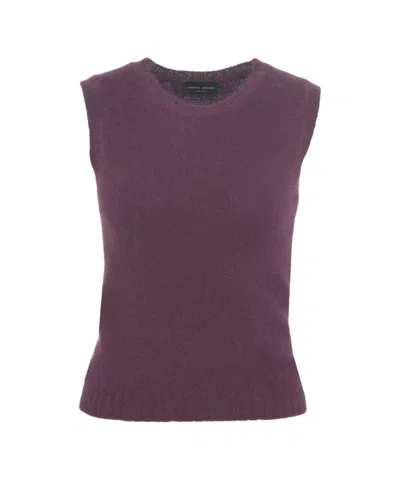 Roberto Collina Knitted Gilet With Round Neckline And Ribbed Details In Purple