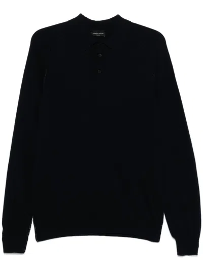 Roberto Collina Knitted Polo Sweater In Black