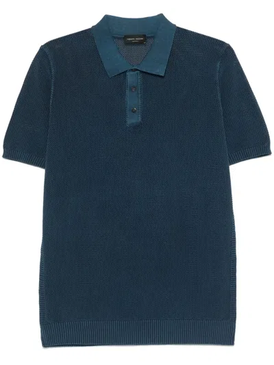 Roberto Collina Knitted Polo Shirt In Blue