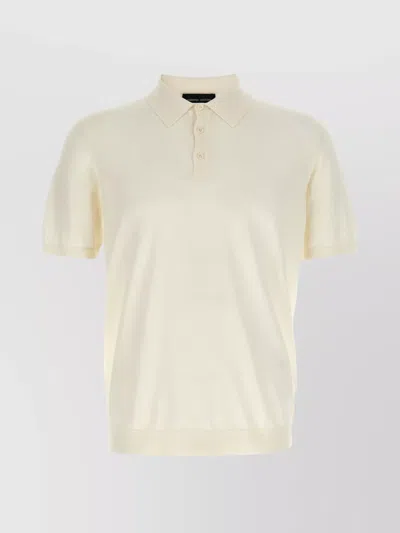 Roberto Collina Knitted Polo Shirt With Ribbed Cuffs In Neutral