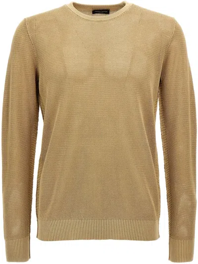 Roberto Collina Mesh Cotton Knitted Sweater In Beige
