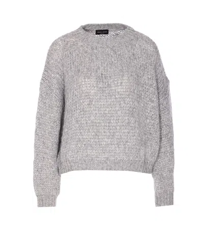 Roberto Collina Soft Knit Crewneck Sweater With Ribbed Finish In Gray