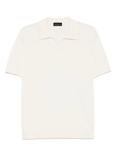 Roberto Collina Short Sleeved Knitted Cotton Polo Shirt Clothing In Beige