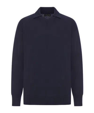 Roberto Collina Lapel Long-sleeved Sweater In Blue