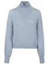 Roberto Collina Light Blue Boxy Fit Turtleneck Sweater With Ribbed Detailing In Blue