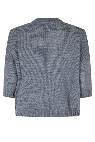 Roberto Collina Light Blue Chunky Knit Crew-neck Sweater With Ribbed Trim