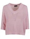 Roberto Collina Lightweight Cotton Sweater With Deep V-neckline In Pink