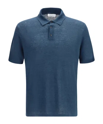 Roberto Collina Lightweight Linen Polo Shirt In Blue