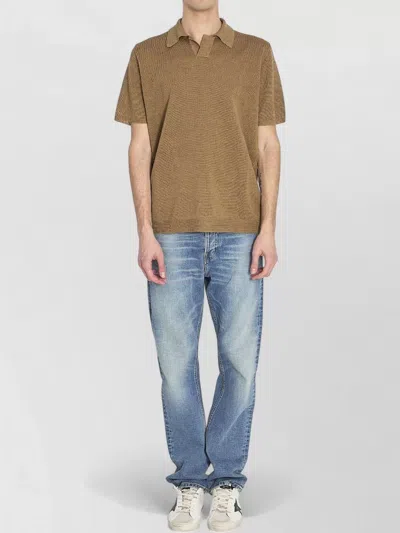 Roberto Collina Linen Pique Polo Shirt Relaxed Fit In Brown