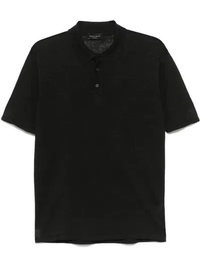 Roberto Collina Linen Polo Shirt In Black