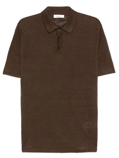 Roberto Collina Linen Polo Shirt In Brown
