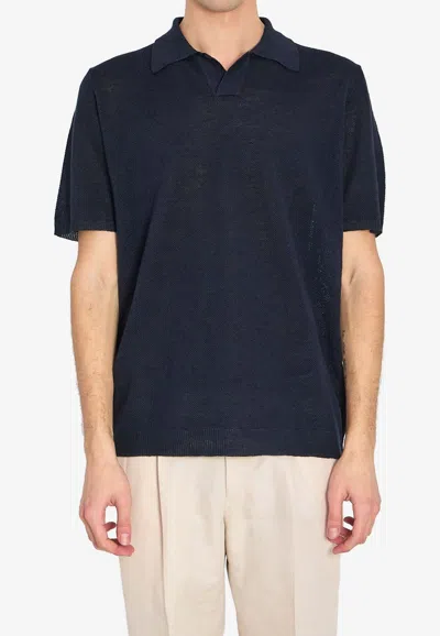 Roberto Collina Linen Polo T-shirt In Blue
