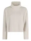 Roberto Collina Turtleneck Sweater With Wide Rib And Contrasting Stitching In Neutral
