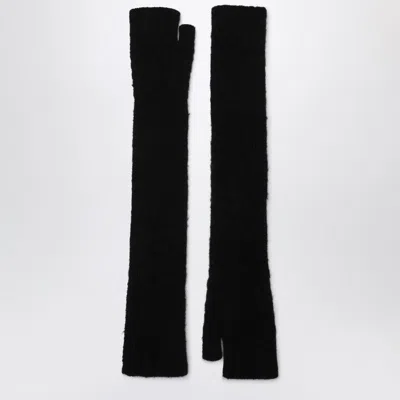 Roberto Collina Long Black Gloves In Cashmere And Silk Blend