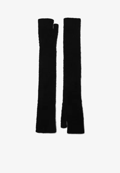 Roberto Collina Long Gloves In Cashmere And Silk-blend In Black