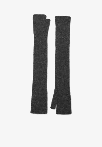 Roberto Collina Long Gloves In Cashmere And Silk-blend In Gray