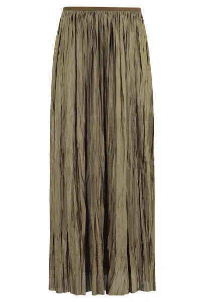 Roberto Collina Long Pleated Satin-finish Skirt In Green