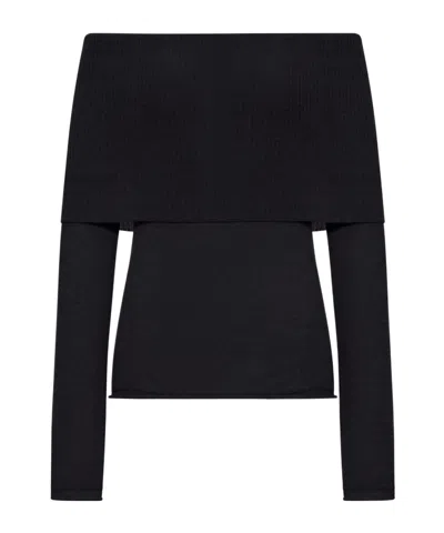 Roberto Collina Long Sleeve Boat Neck Sweater In Black