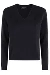 Roberto Collina Long-sleeve Navy V-neck Knit Sweater In Blue