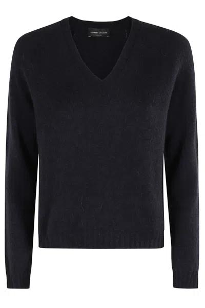 Roberto Collina Long-sleeve Navy V-neck Knit Sweater In Blue