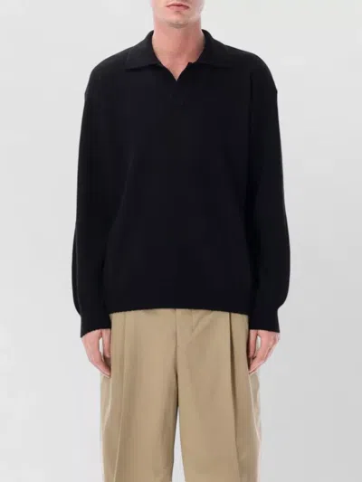 Roberto Collina Long Sleeve Polo Cotton Knit Jumper In Black