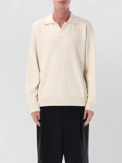 Roberto Collina Long Sleeve Polo Cotton Knit Sweater In Neutral