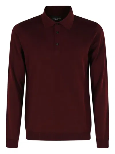 Roberto Collina Long Sleeve Ribbed Polo Shirt In Brown