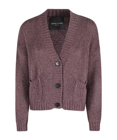 Roberto Collina Long-sleeved Cardigan Sweater In Burgundy