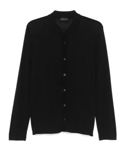 Roberto Collina Long-sleeved Knitted Shirt In Black