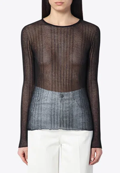Roberto Collina Long-sleeved Sheer Top In Black