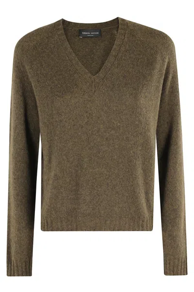 Roberto Collina Long-sleeved V-neck Sweater In Green