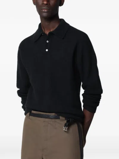 Roberto Collina Knit Polo Sweater Long Sleeves Regular Fit In Black