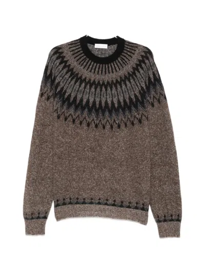 Roberto Collina Ethnic Pattern Crew-neck Jumper In A Wool And Alpaca Blend In Brown